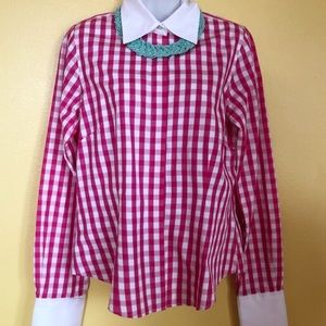 TM Lewin Pink Check Collared Button Down Blouse 12